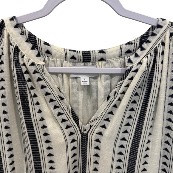 Evereve Black White Boho Stripe Tiered Peasant Dress Small 3/4 Sleeve Lined - Picture 2 of 8